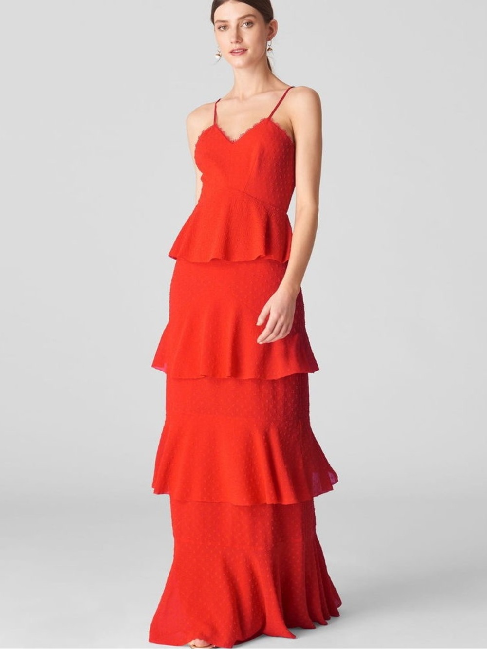 Whistles Red/Orange Tiered Spaghetti-Strap Maxi Dress